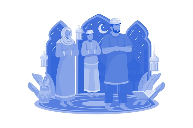 Vetor pessoas muçulmanas orando juntas conceito de ilustração em fundo branco