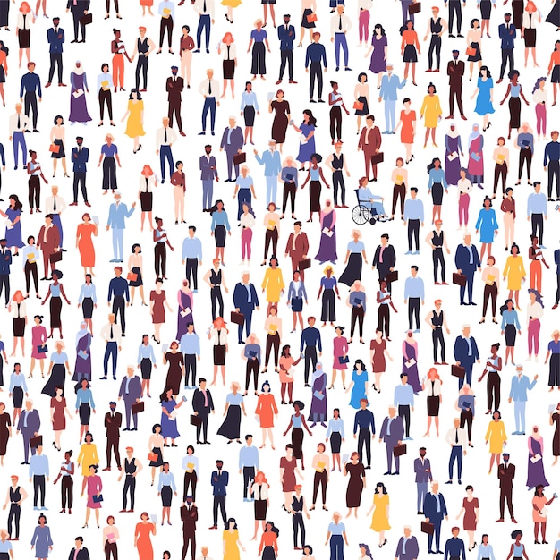 Pessoas multidão padrão comunitário Grupo de pessoas de idade Cultura festival étnico Diversidade da sociedade População multiétnica Homens ou mulheres de pé Rede humana Vector fundo sem costura