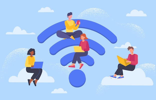 Pessoas no conceito de vetor de zona wifi