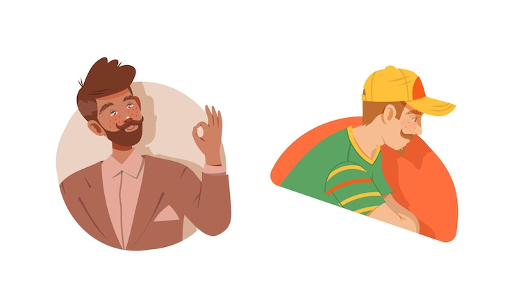 Vetor pessoas olhando para fora da janela, um jovem espiando para fora de quadros circulares, ilustração vetorial