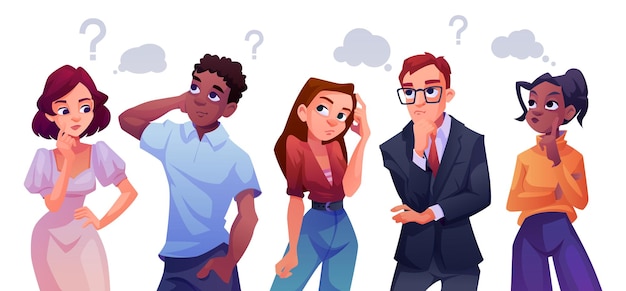 Pessoas pensando em perguntas perguntando personagens