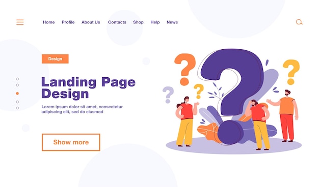Pessoas pensativas fazendo perguntas frequentes ilustração plana isolada