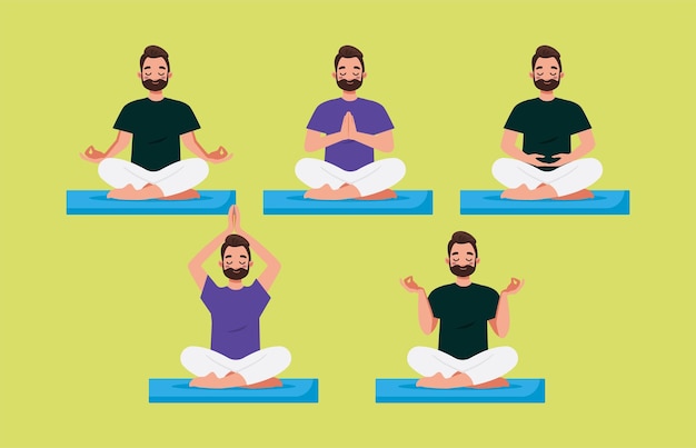 Vetor pessoas planas meditando ilustração de ioga