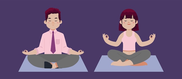 Vetor pessoas planas meditando ilustração de ioga