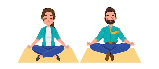 Pessoas planas meditando ilustração de ioga