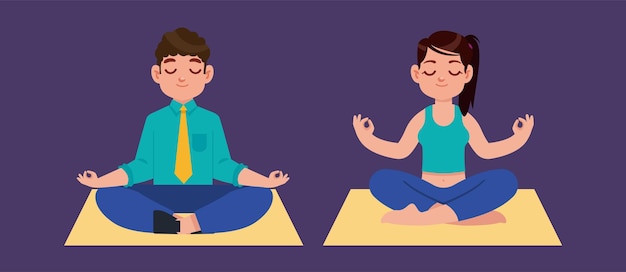 Pessoas planas meditando ilustração de ioga