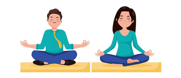 Pessoas planas meditando ilustração de ioga