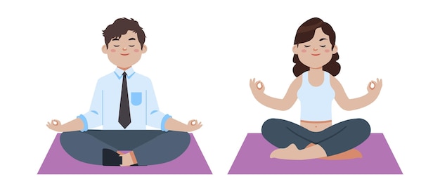 Vetor pessoas planas meditando ilustração de ioga