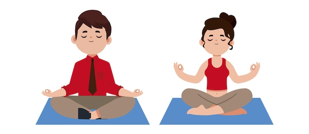 Pessoas planas meditando ilustração de ioga