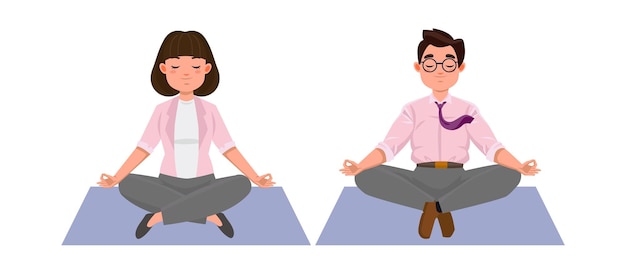 Vetor pessoas planas meditando ilustração de ioga