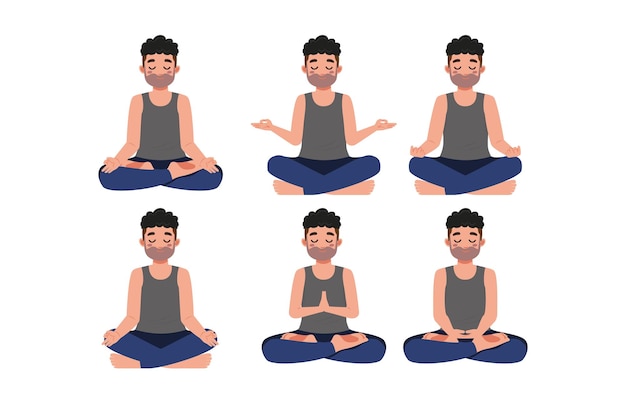 Pessoas planas meditando ilustração de ioga