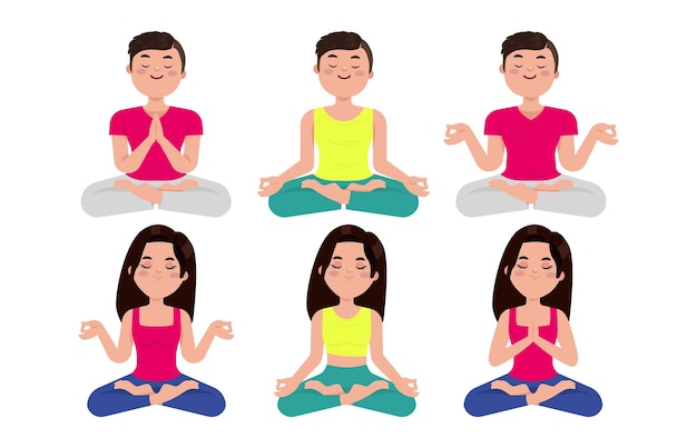 Pessoas planas meditando ilustração de ioga