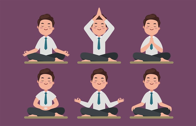 Vetor pessoas planas meditando ilustração de ioga