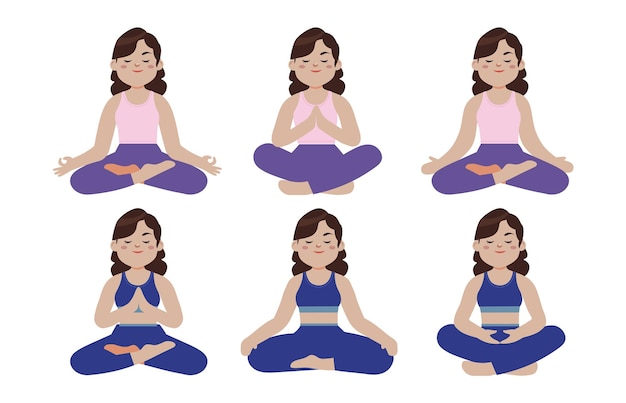 Vetor pessoas planas meditando ilustração de ioga