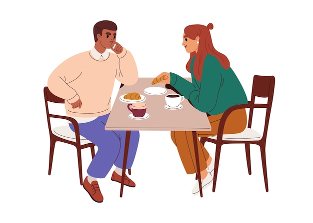 Pessoas que falam com desconfiança desconfiança má comunicação mal-entendido conceito desconfiado duvidando descontentado homem insatisfeito com a mulher ilustração vetorial plana isolada em fundo branco