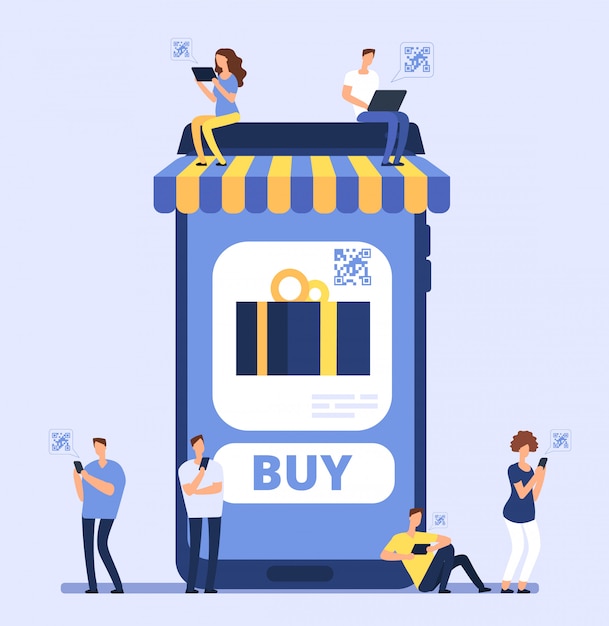 Pessoas que usam o smartphone para fazer compras móveis.