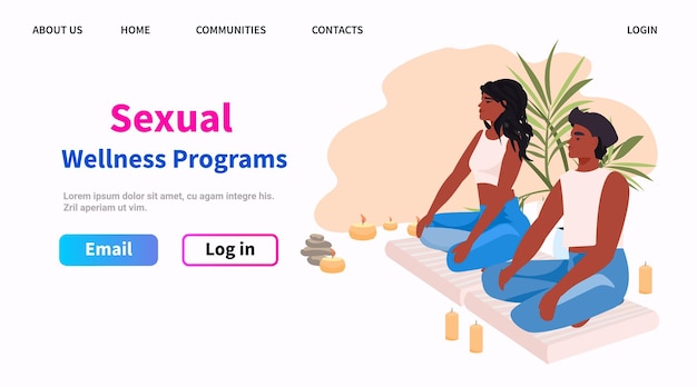 Vetor pessoas sentadas em postura de lótus programas de bem-estar sexual conceito de sexualidade humana horizontal