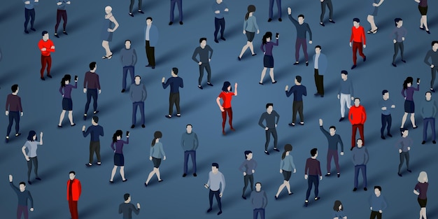 Pessoas únicas numa multidão conceito de HR e recrutamento