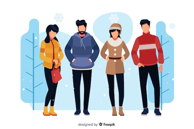 Pessoas vestindo roupas de inverno ilustradas