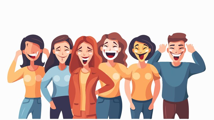 Vetor pessoas zangadas usando máscaras de rosto feliz imagem de disfarce emocional