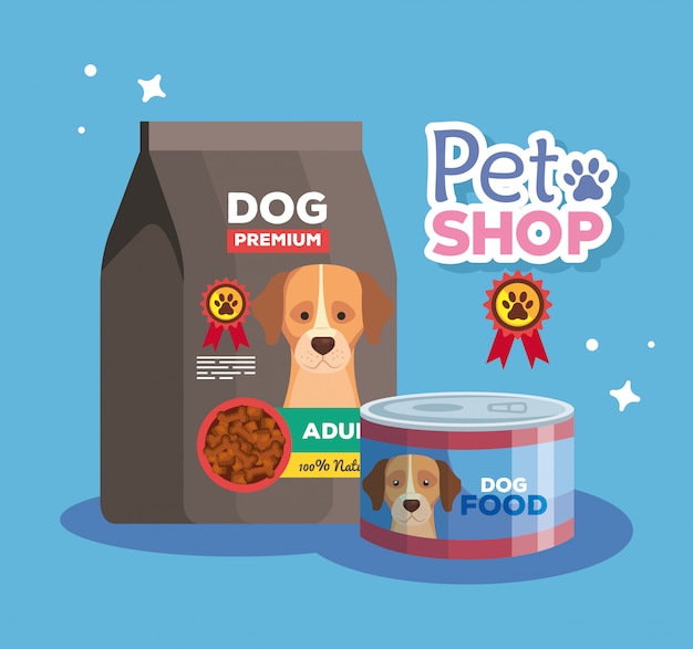 Pet shop veterinária com comida de cachorro