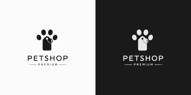 Pet shop vintage com modelo de logotipo de patas de animal de estimação