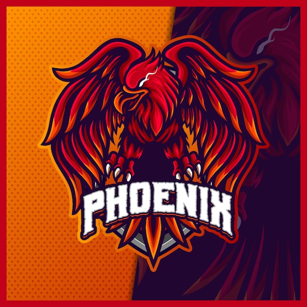 Phoenix eagle falcon hawk mascote esport modelo de ilustrações vetoriais de design de logotipo