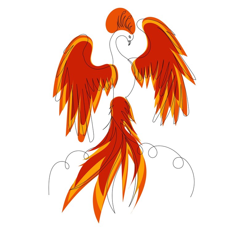 Vetor phoenix pássaro uma linha de desenho de contorno isolado vetor