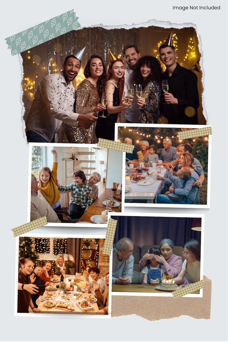 Vetor photo collage quadro de foto com colheita de papel moodboard template collage grid mockup