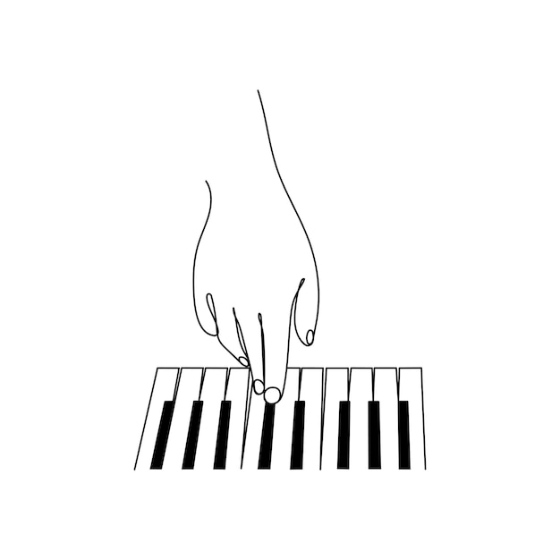 Vetor pianista tocando nas teclas do piano arte de uma linha instrumento musical ilustração vetorial desenhada à mão