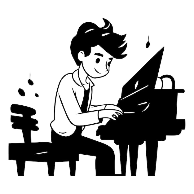 Vetor pianista tocando o piano ilustração vetorial em estilo de desenho animado