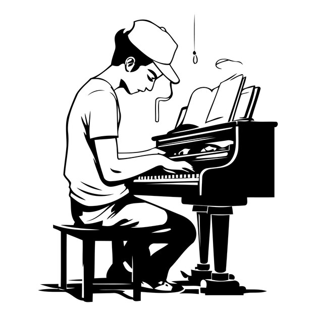 Pianista tocando piano ilustração vetorial de um homem tocando piano