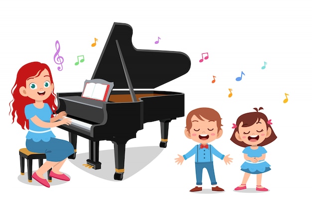 Jogo Do Piano E Da Moça Junto Tempo Feliz Imagem de Stock - Imagem