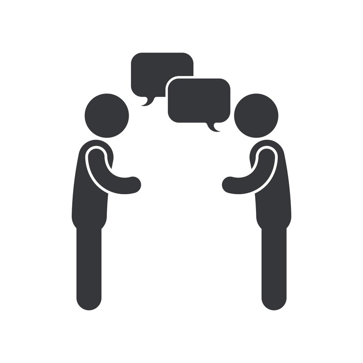 Vetor pictograma isolado duas pessoas falando com símbolo de bolha de mensagem enfatizando a comunicação de conversão