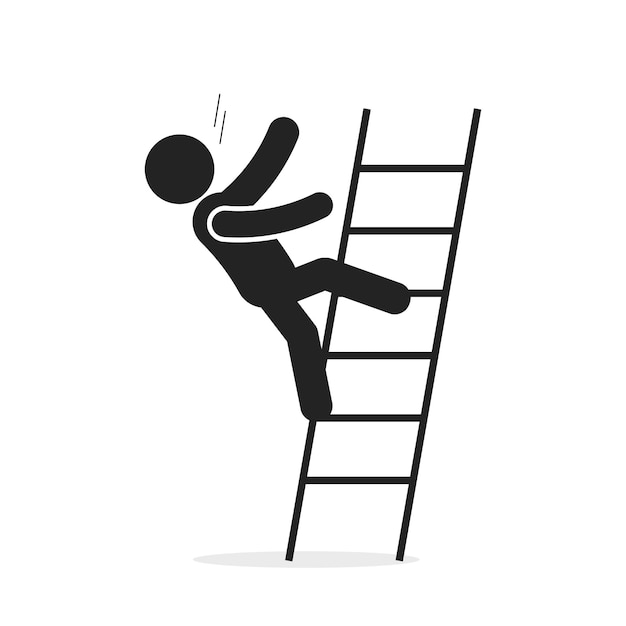 Pictograma isolado homem caindo de uma escada para rótulo de sinal de segurança