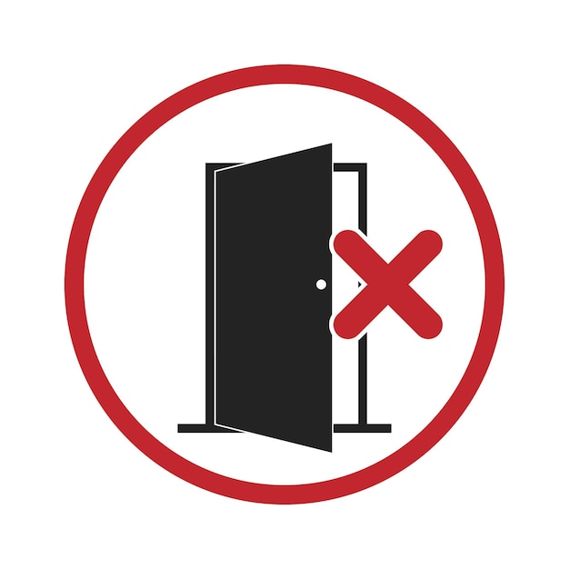 Vetor pictograma isolado sinal redondo de manter a porta fechada não abrir a porta escritório interior para industrial