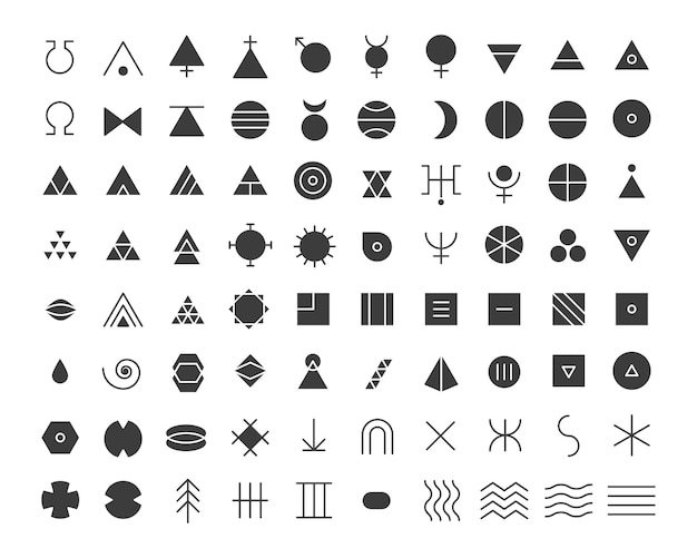 Pictogramas e símbolos de glifos esotéricos sinais místicos e alquimistas