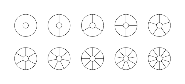 Piechart com segmentos e fatias Conjunto de gráfico circular Gráfico de estrutura redonda Diagrama de pizza dividido em pedaços
