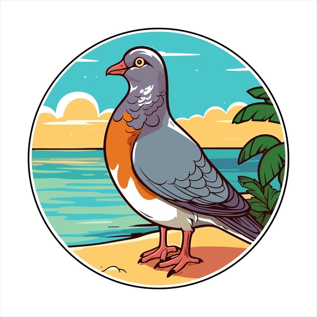 Vetor pigeon cute funny cartoon kawaii colorida aquarela praia verão animal pet sticker ilustração