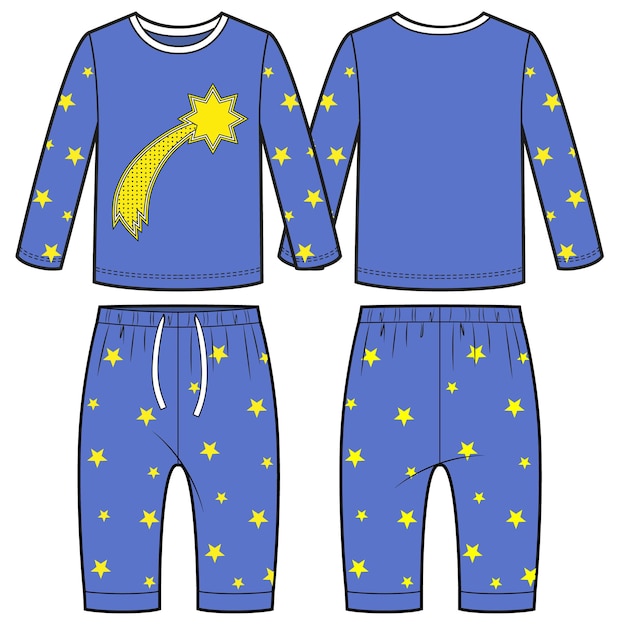 Vetor pijama de menino com desenho técnico do cometa