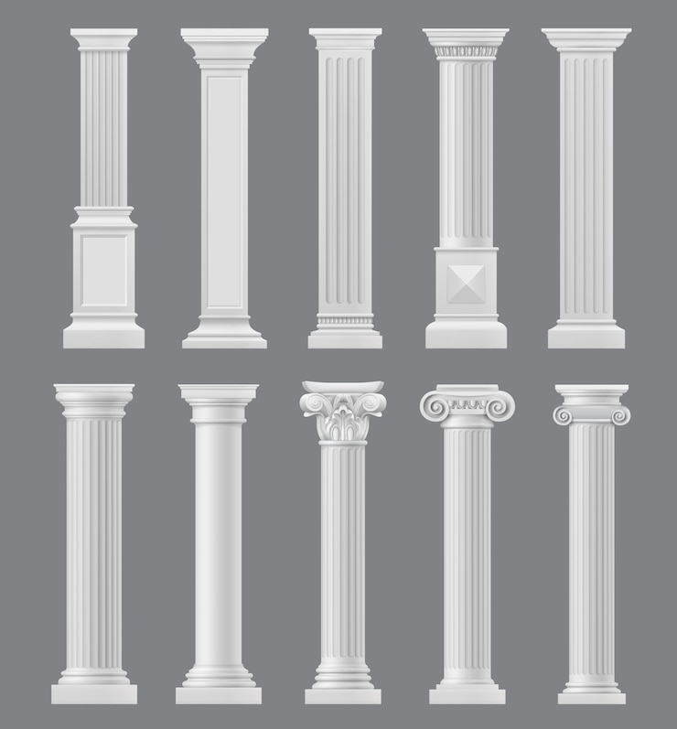 Vetor pilares de colunas antigas de mármore de templo ou palácio