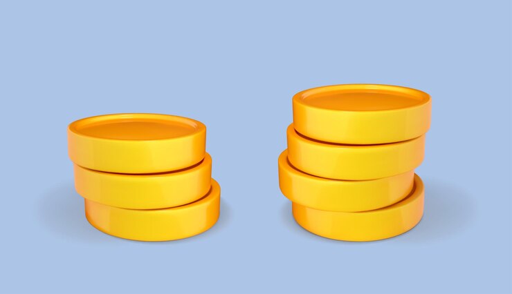 Vetor pilha de desenhos animados 3d de moedas de ouro isoladas em fundo azul dinheiro dinheiro investimento financeiro de negócios vector ícones dos desenhos animados 3d