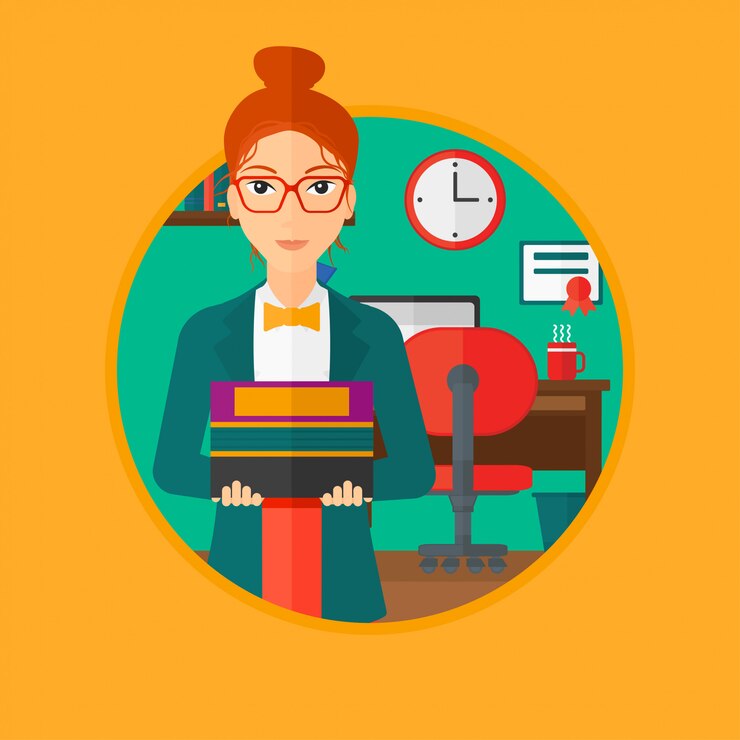 Vetor pilha de exploração de mulher de livros.