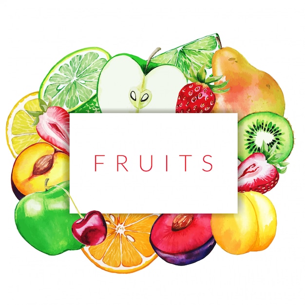 Pilha de frutas em aquarela de mão desenhada