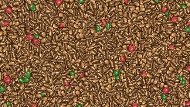 Pilha de mão desenhada de fundo de grãos de café
