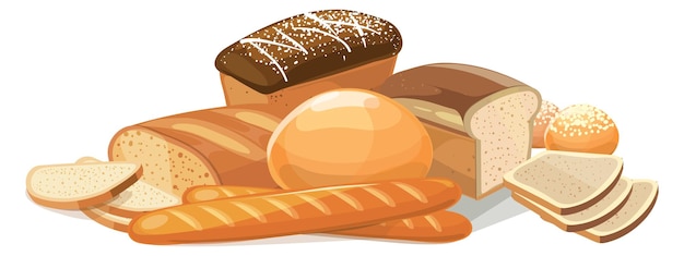 Pilha de pão Ícone de padaria dos desenhos animados Pães inteiros e cortados