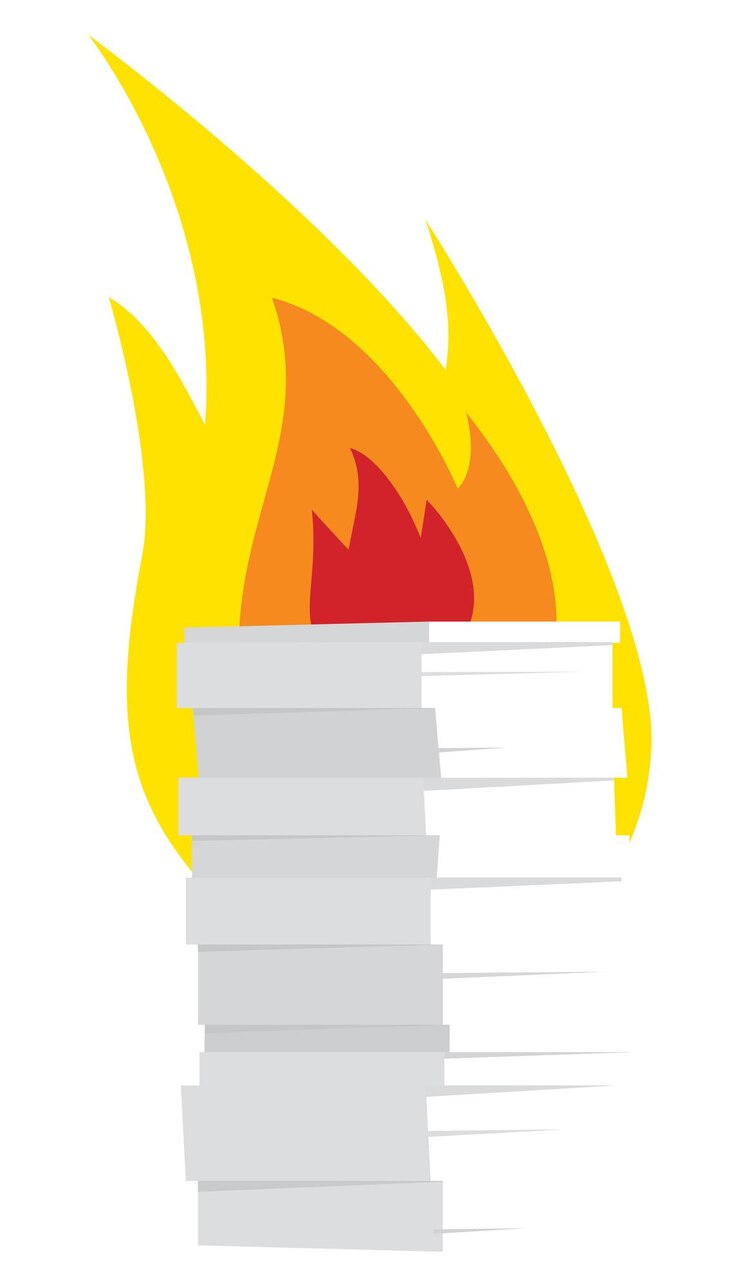 Vetor pilha de papel branco pegando fogo