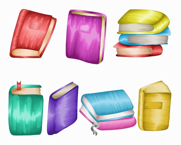 Vetor pilhas de livros escolares, caderno, crianças, livro, vetor, livros desenhados à mão, clipart, ilustração vetorial