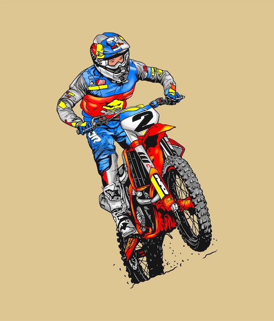 Piloto de esportes radicais de motocross em ilustração vetorial de ação