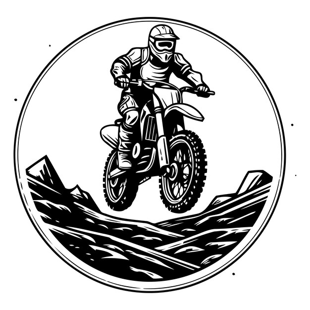 Vetor piloto de motocross em capacete montando em estrada de montanha ilustração vetorial